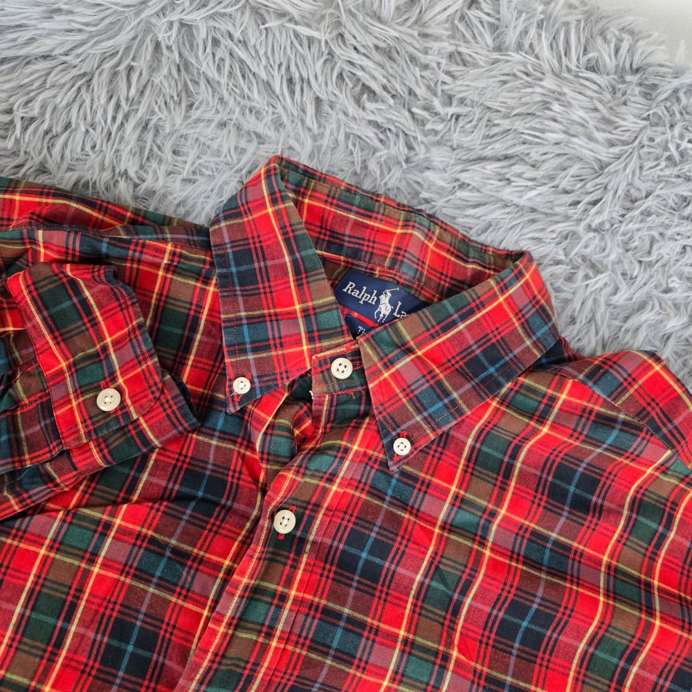 Ralph Lauren The Big Shirt Mens M Red Tartan Plaid Excellent Button Down Cotton